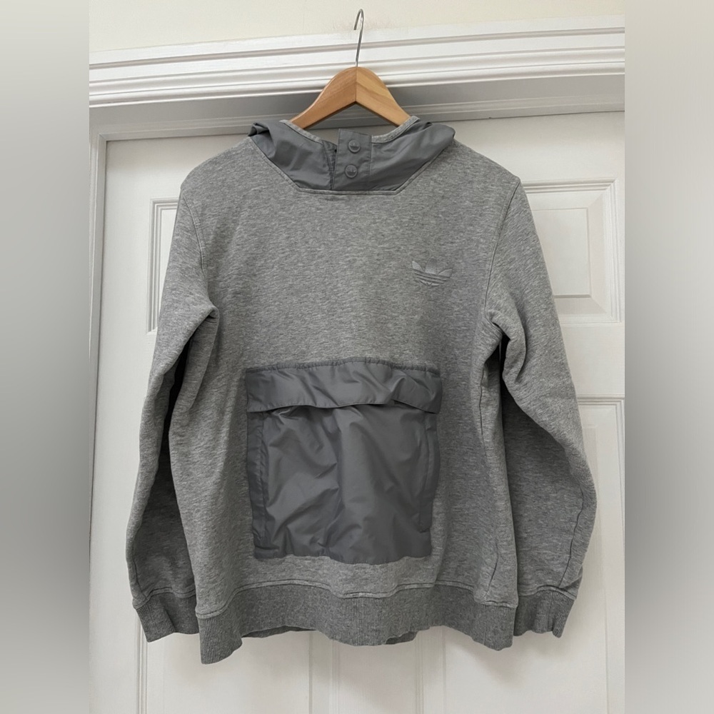 adidas Gray Hooded Pullover with Nylon Pocket
